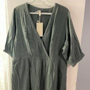Pact women's dark forest coastal double gauze crossover dress size XL